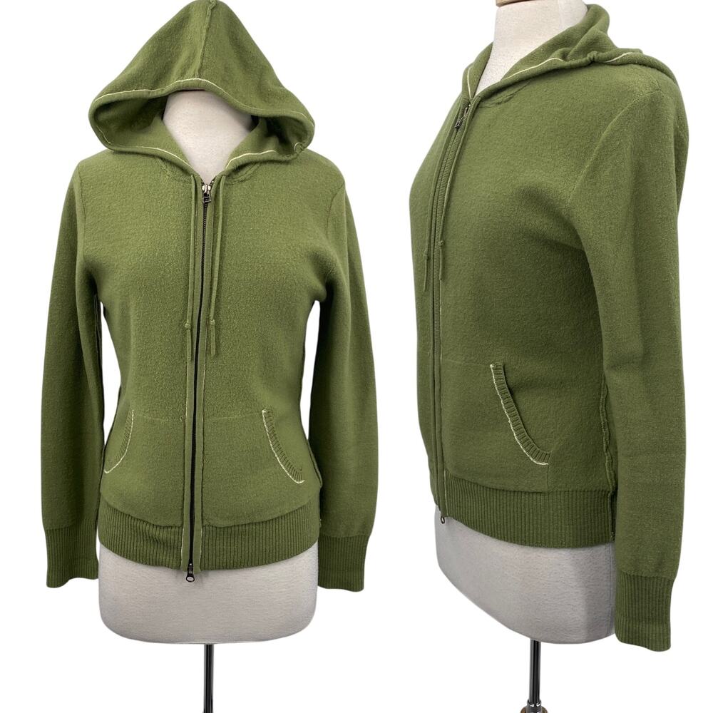 Smartwool Merino Wool Hooded Sweater Hoodie Full Zipper Front Olive Green Medium